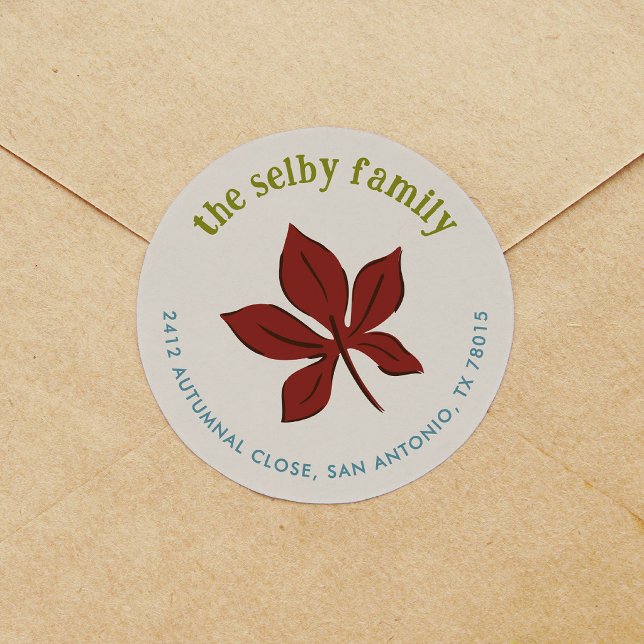 Adesivo Endereço de Devolução Folha Caindo Outonal (Falling Leaf Autumnal Return Address Classic Round Sticker)
