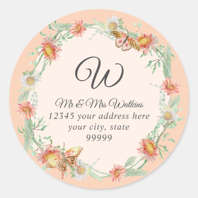 Adesivo Endereço de Devolução Monograma Rosa Coral Floral  (Frente)