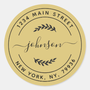 Adesivo Endereço de Devolução Redondo Simples Dourado