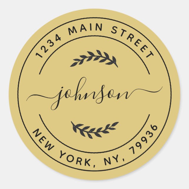 Adesivo Endereço de Devolução Redondo Simples Dourado (Frente)