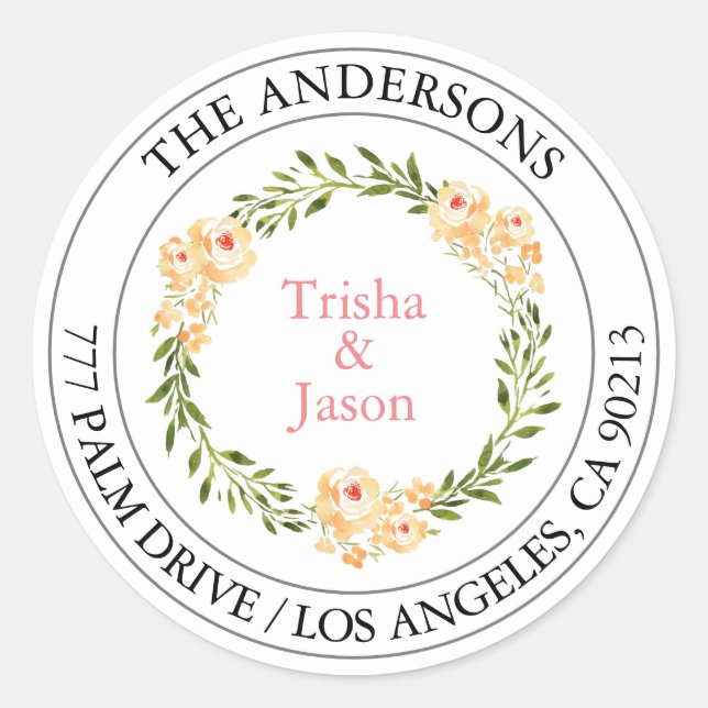 Adesivo Endereço de devolução W/C Peach Flowers Coral/Cinz (Frente)