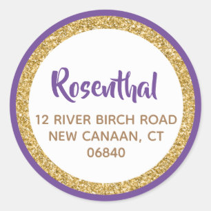 Adesivo Endereço de Glitter Roxo e Dourado