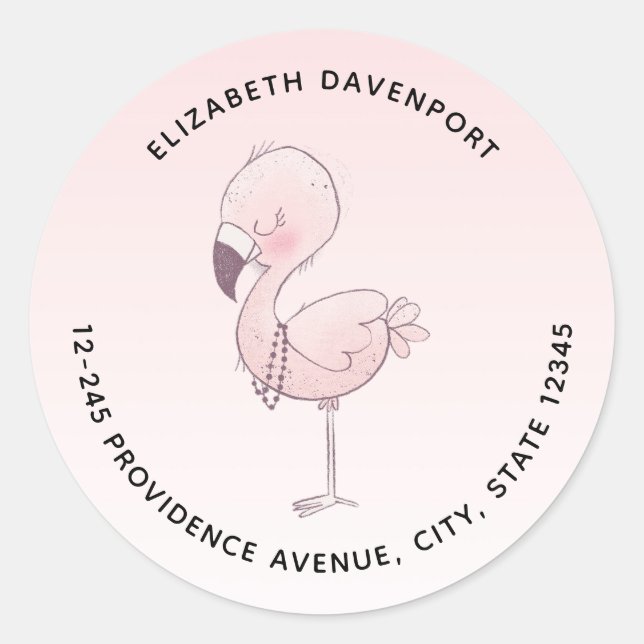 Adesivo Endereço de Ilustração Flamingo, Cor-de-Rosa, (Frente)