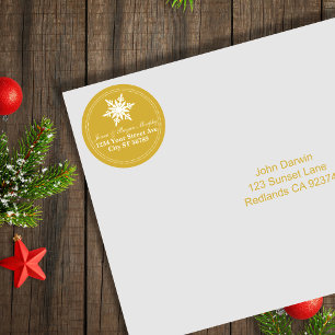 Adesivo Endereço de Natal do Floco de Neve Branco Dourado