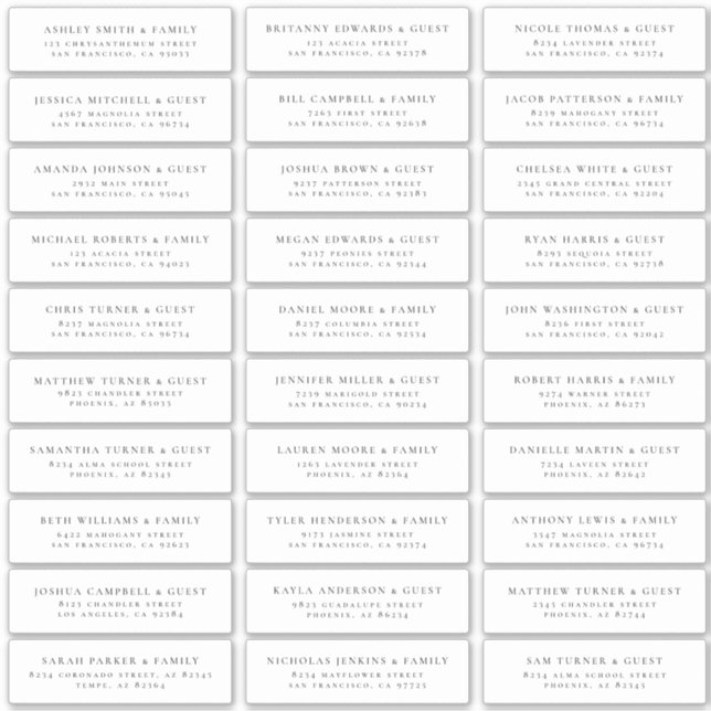 Adesivo Endereço de Nomes de Convidados Elegantes Modernos (Frente)