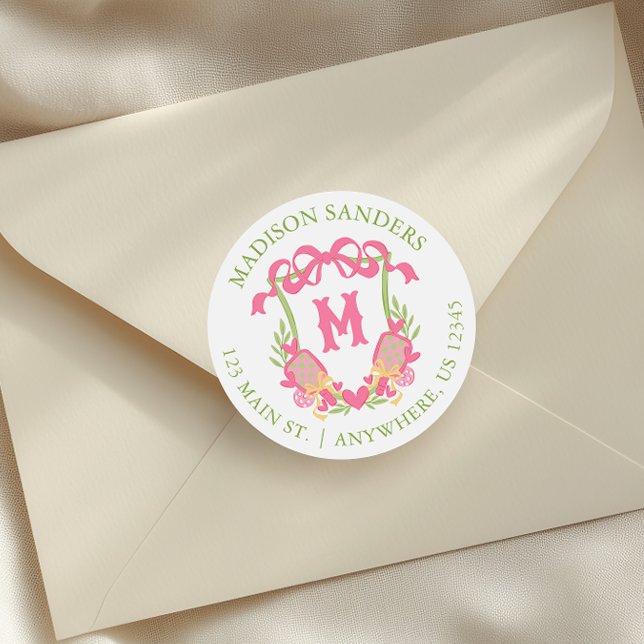 Adesivo Endereço de repouso do Monograma do Pickleball Ros (Criador carregado)