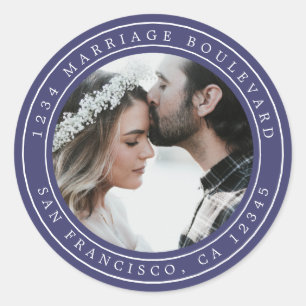 Adesivo Endereço de retorno azul de foto de casamento her