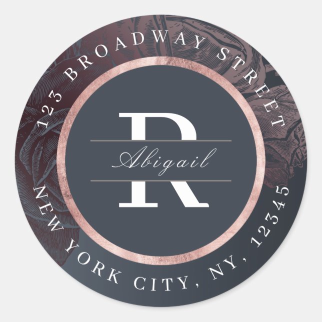 Adesivo Endereço de retorno botânico do luxe rosa dourado (Frente)