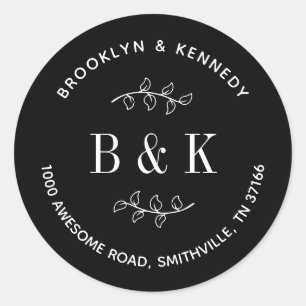 Adesivo Endereço de Retorno Casal Noiva Floral Preto Branc