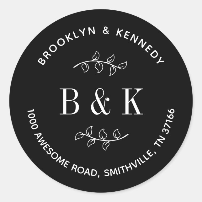 Adesivo Endereço de Retorno Casal Noiva Floral Preto Branc (Frente)
