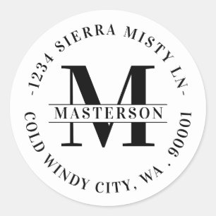 Adesivo Endereço de Retorno Circular do Monograma Branco 