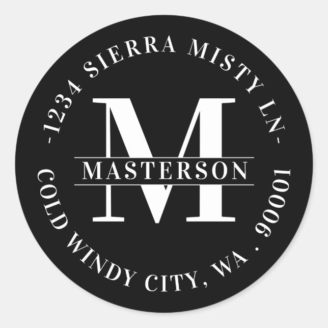 Adesivo Endereço de Retorno Circular Preta do Monograma El (Frente)