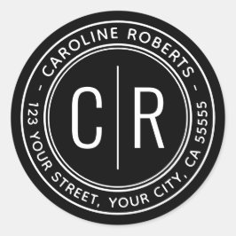 Adesivo Endereço de retorno das iniciais do monograma pret