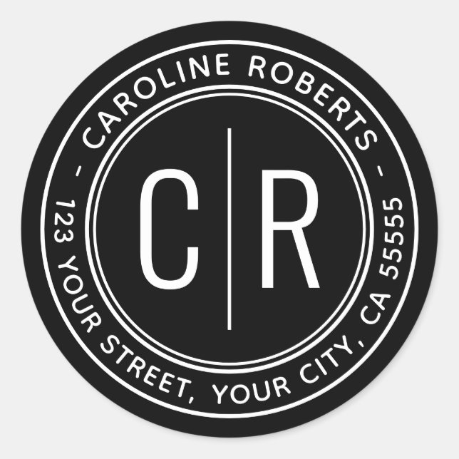 Adesivo Endereço de retorno das iniciais do monograma pret (Frente)