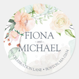 Adesivo Endereço de Retorno de Casamento Floral em Aquarel