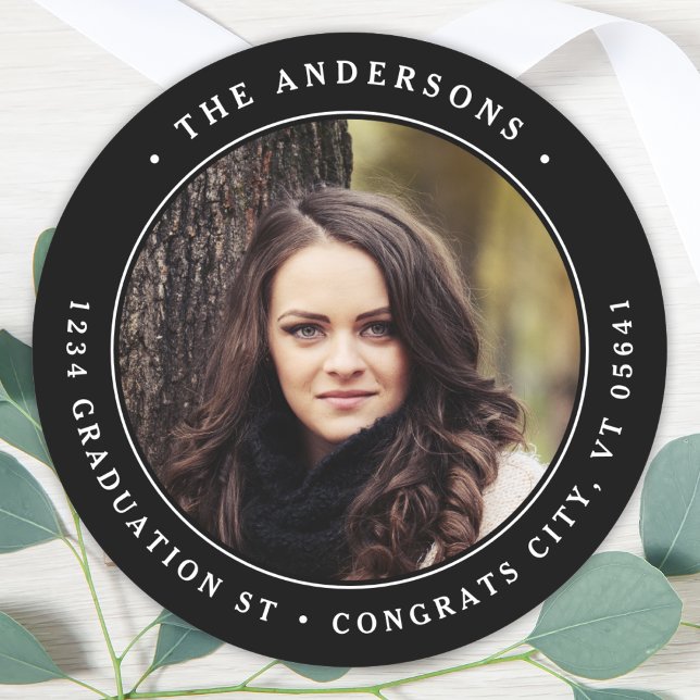 Adesivo Endereço de retorno de foto redonda de graduação m (Criador carregado)