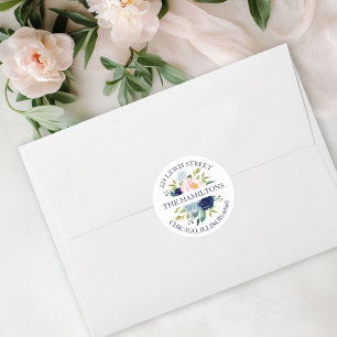 Adesivo Endereço de Retorno Floral em Aquarela Azul Marinh