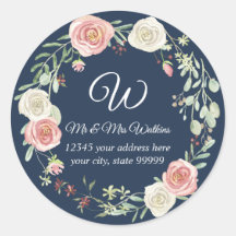 Endereço de Retorno Monogramado Rosa Floral Azul M