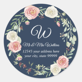 Adesivo Endereço de Retorno Monogramado Rosa Floral Azul M