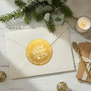 Adesivo Endereço de Retorno Natal Ano Novo Dourado Vintage