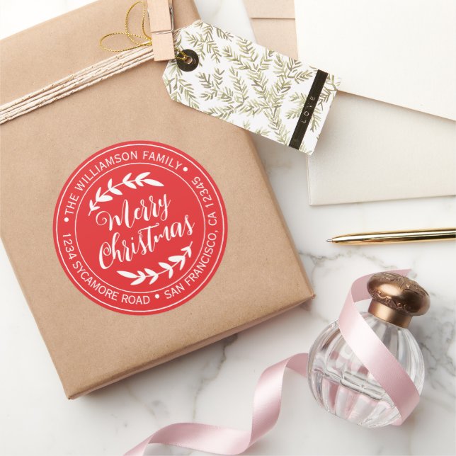 Adesivo Endereço de Retorno Natal Feliz Vermelho Brilhante (Presentear)