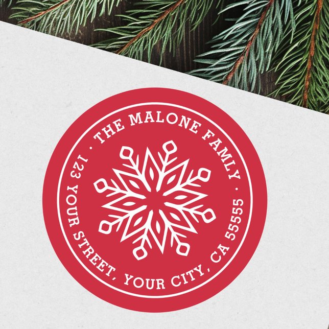 Adesivo Endereço de retorno vermelho mínimo moderno do flo (Modern minimal snowflake red return address classic round sticker)