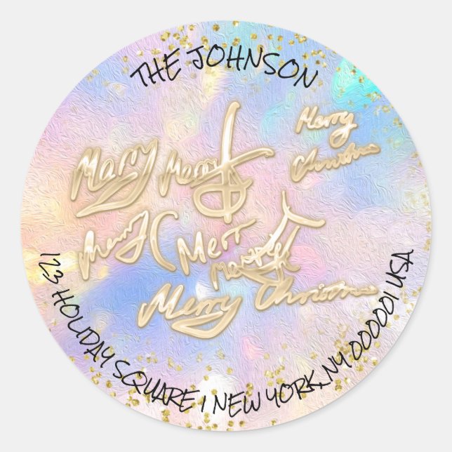 Adesivo Endereço de RSVP de Natal Dourado Holográfico (Frente)