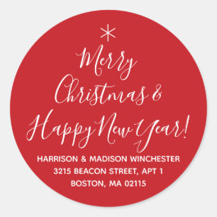 Adesivo Endereço de script vermelho do Feliz ano novo Feli