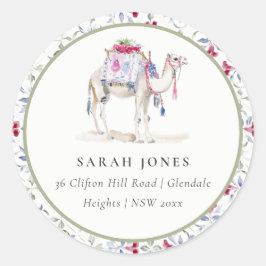 Adesivo Endereço do Camel de Aquarela Tropical de Marrocos