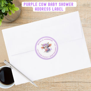Adesivo Endereço do Chá de Bebê Floral Roxo Vaca
