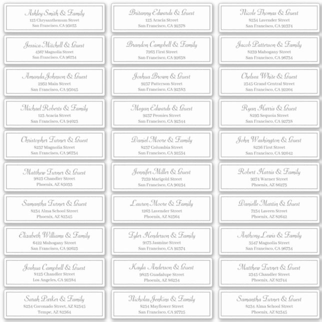 Adesivo Endereço do Convidado de Casamento do Script Cláss (Frente)