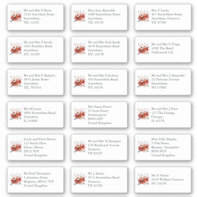 Adesivo Endereço do Convidado do Casamento Individual Red  (Frente)