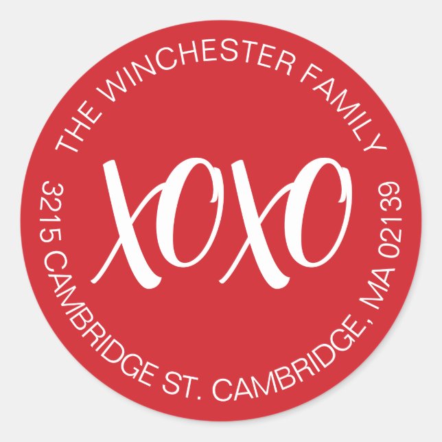 Adesivo Endereço do Dia de os namorados branco vermelho XO (Frente)