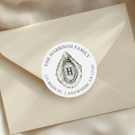 Adesivo Endereço do Monograma de Ostra Costeira de Aquarel