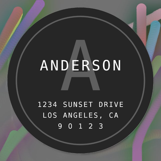 Adesivo Endereço do Monograma Simples Moderno | Cinzas bra (Criador carregado)