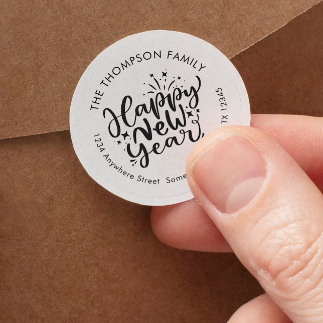 Adesivo Endereço do Nome de Retorno do Script do Feliz ano (Criador carregado)