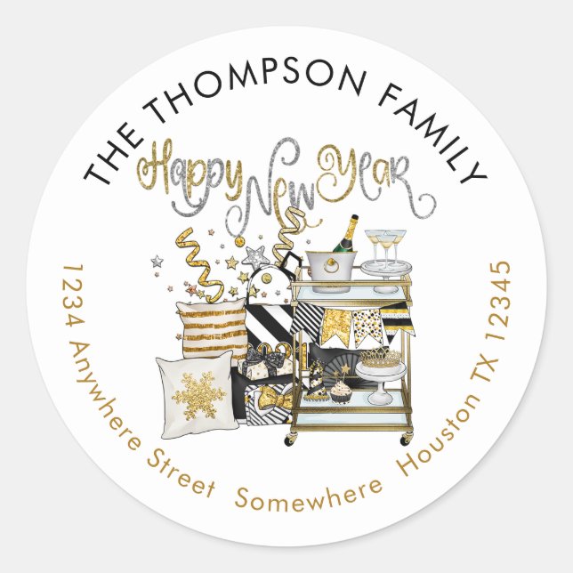 Adesivo Endereço do Nome de Retorno Negro Dourado do feliz (Frente)