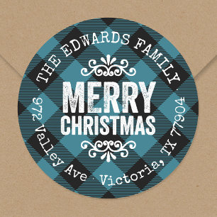 Adesivo Endereço do remetente azul rústico do feriado da