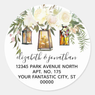 Adesivo Endereço do remetente branco elegante das peônia