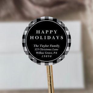 Adesivo Endereço do remetente do Natal da xadrez do búfa