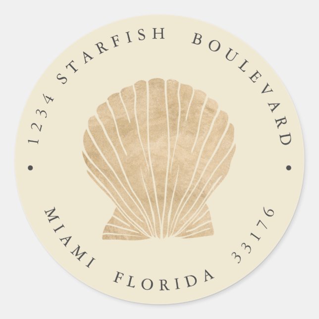 Adesivo Endereço DOURADO Elegante FAUX SEASHELL costeiro (Frente)