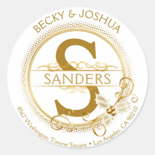 Adesivo Endereço Dourado ornamentado da inicial do Natal