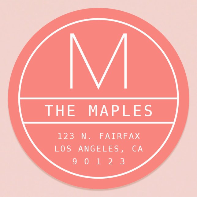 Adesivo Endereço e Monograma de Devolução Moderno | Coral  (Criador carregado)