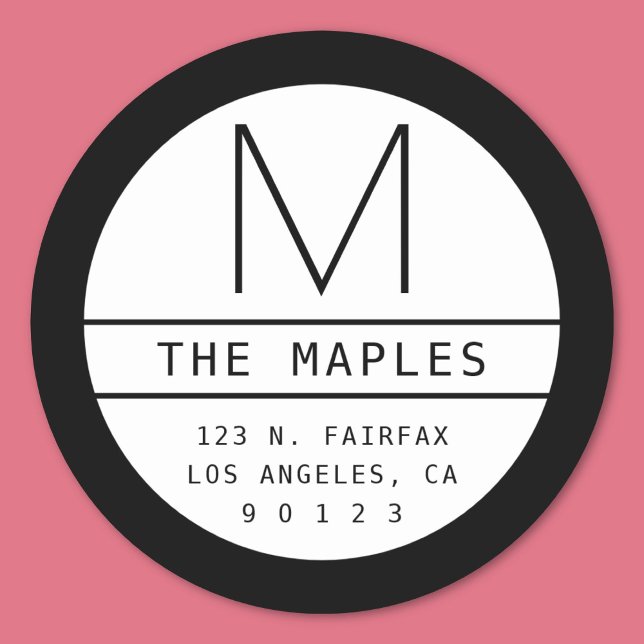 Adesivo Endereço e Monograma de Devolução Moderno | Preto  (Criador carregado)