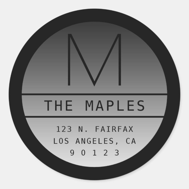 Adesivo Endereço e Monograma de Devolução Moderno | Preto  (Frente)