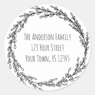 Adesivo Endereço floral da grinalda branca preta