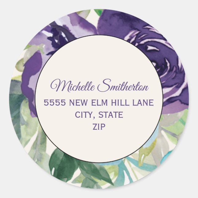 Adesivo Endereço Floral de Cor Azul Roxo (Frente)