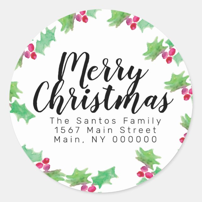 Adesivo Endereço Holly Berry, Colorido de Natal (Frente)