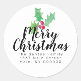 Adesivo Endereço Holly Berry da Watercolor da Mão de Natal