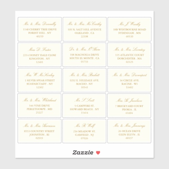 Adesivo Endereço Individual Elegante Dourado E De Casament (Folha)